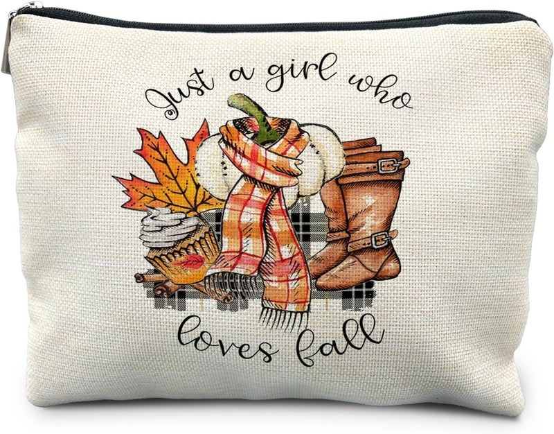 RYYCDOI Just a Girl Who Loves Fall Makeup Bag, Fall Gifts for Women, Fall Lovers Gifts, Autumn Pumpkin Coffee Cosmetic Bag for Women, Fall Themed Gifts, Womens Makeup Bag, Fall Makeup Pouch - Image 1